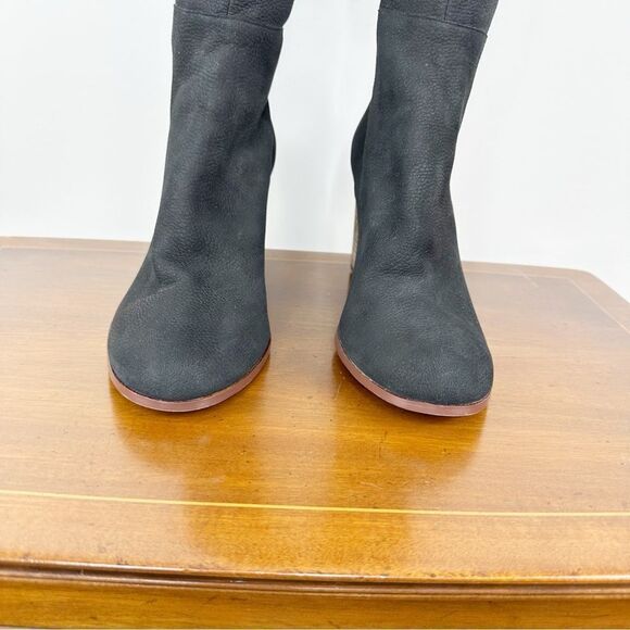 Cole Haan Davenport Tall Black Pebbled Nubuck‎ Leather Stacked Block Heel Boots - Picture 5 of 15